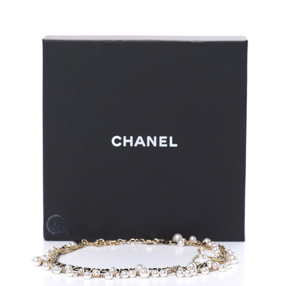 Chanel Pearl Crystal Lambskin CC Short Multi Strand Necklace Light Gold Black 5 of 5