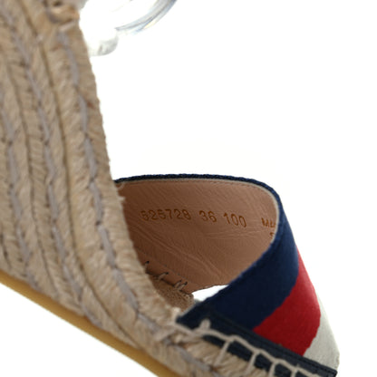 Gucci Canvas Sylvie Web Ankle Wrap Espadrille Wedge Sandals 36 Mystic White Hibiscus Red Maritime 7 of 8
