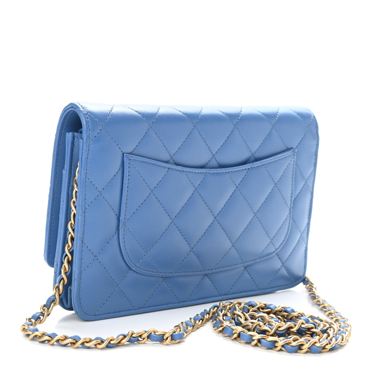Lambskin Quilted Wallet On Chain WOC Blue