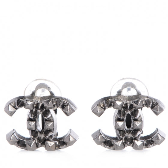 Chanel Ruthenium CC Spike Clip On Earrings 1 of 13