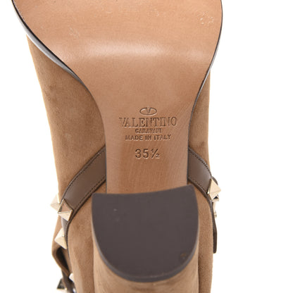 Valentino Garavani Suede Rockstud Double Buckle 100mm Block Heel Ankle Boots 35.5 Nocciola 7 of 9