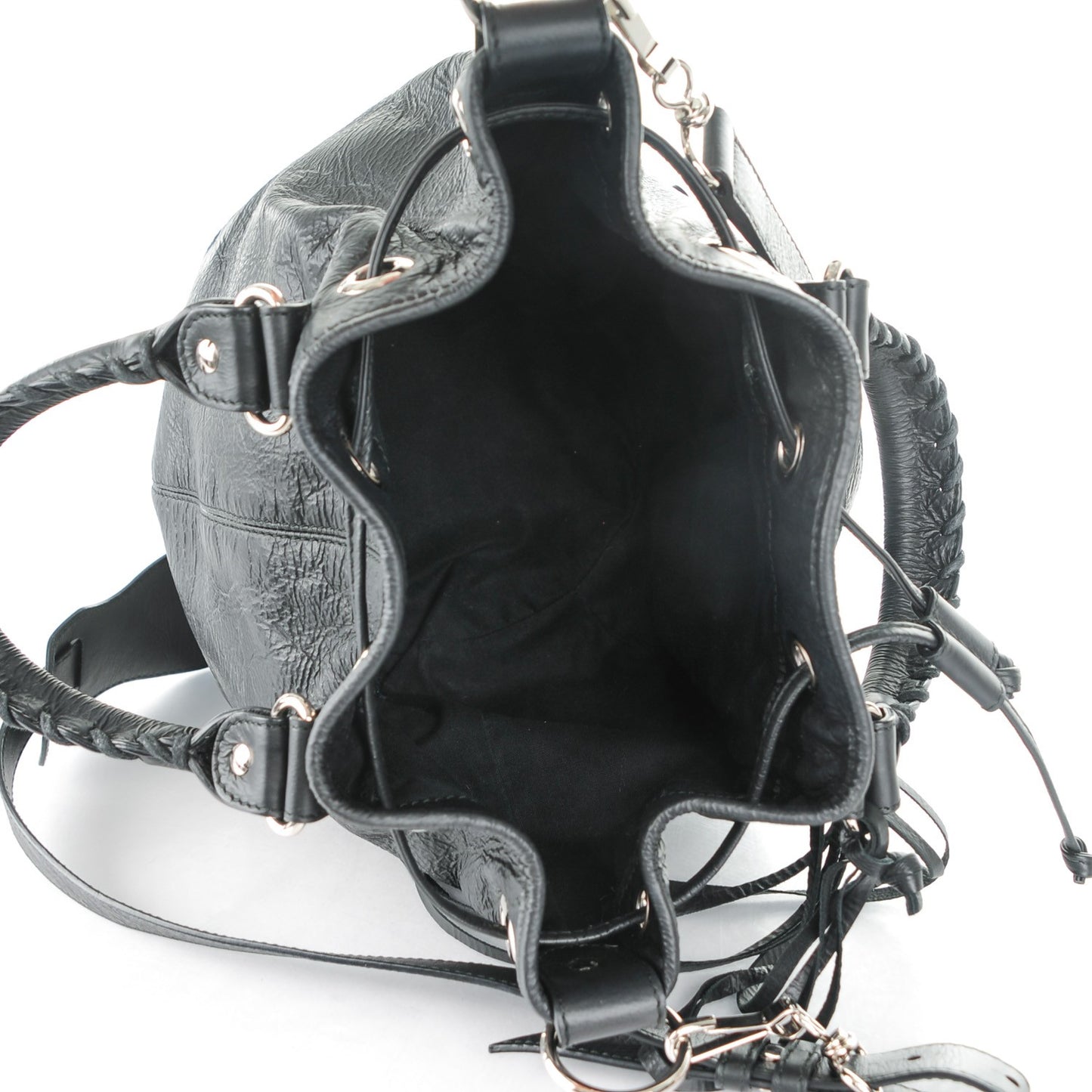 Matte Goatskin Rubber Covered Classic Hardware Mini Pompon Black