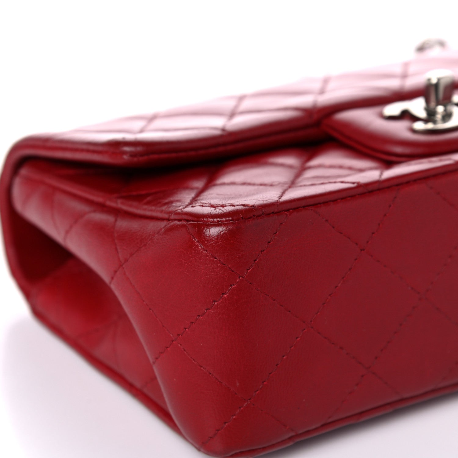 Chanel Lambskin Quilted Mini Rectangular Flap Dark Red 7 of 14