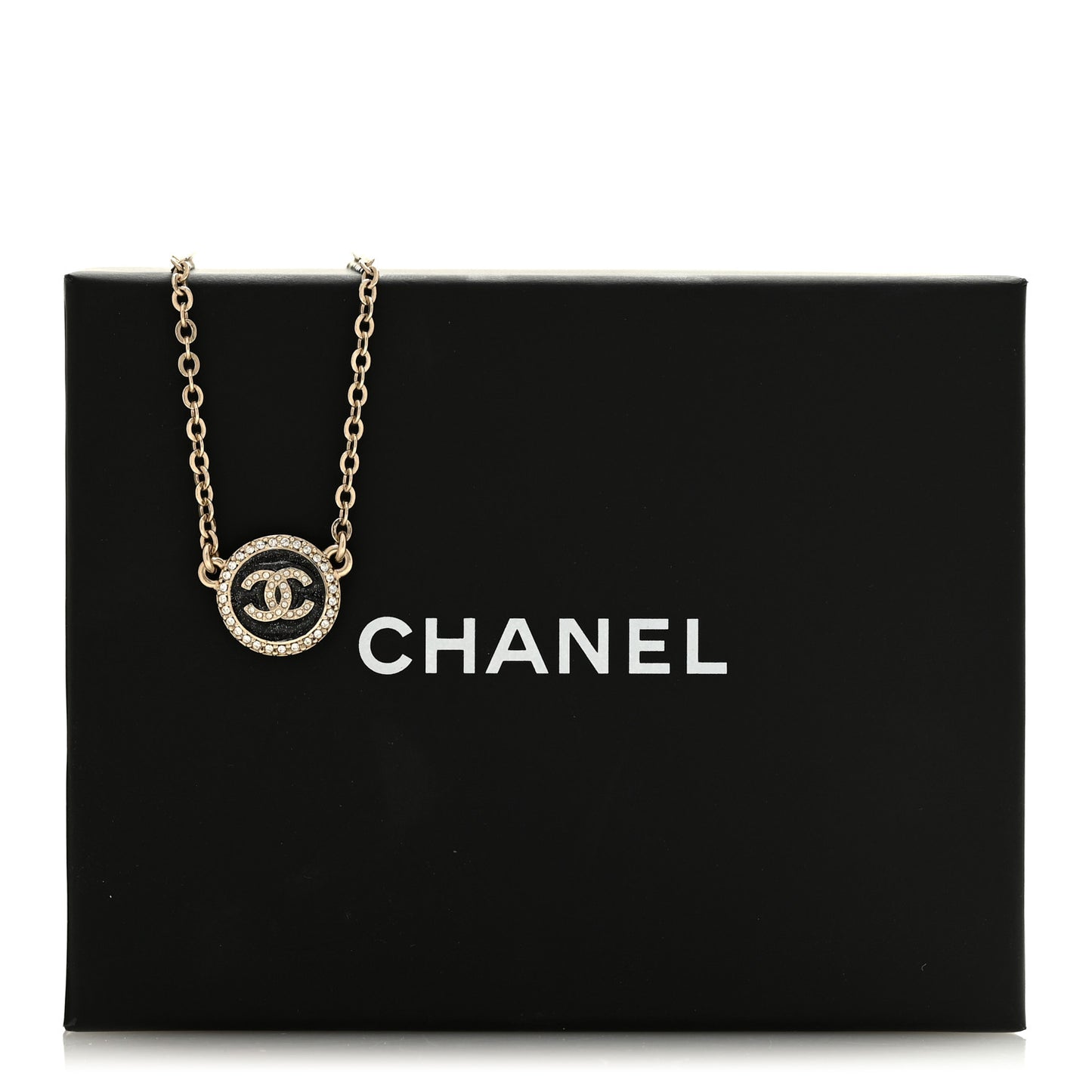 Metal Resin Crystal CC Necklace Gold Black