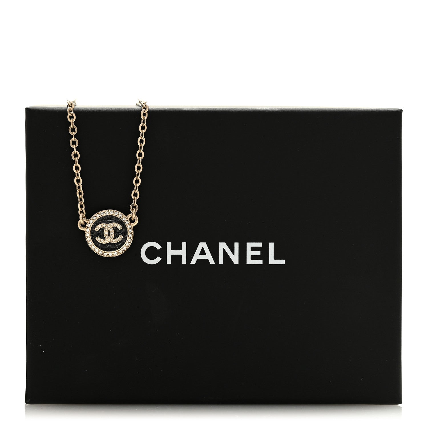 Chanel Metal Resin Crystal CC Necklace Gold Black 6 of 6