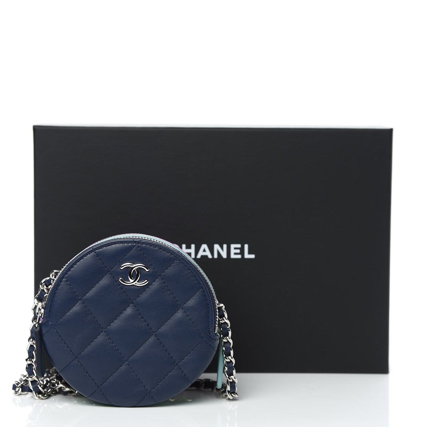 Lambskin Round Clutch With Chain Mulitcolor