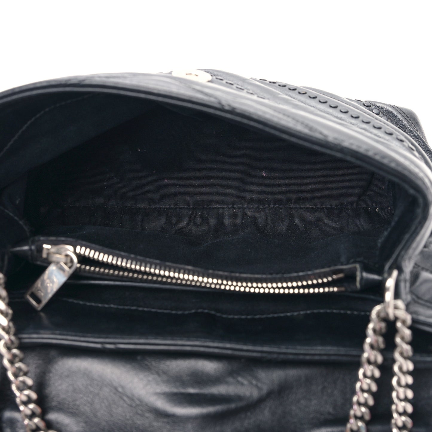 Calfskin Y Quilted Studded Monogram Small Loulou Chain Satchel Black