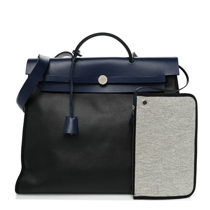 Hermes Toile H Berline Vache Hunter Herbag Zip MM 39 Bleu Encre Black 3 of 10
