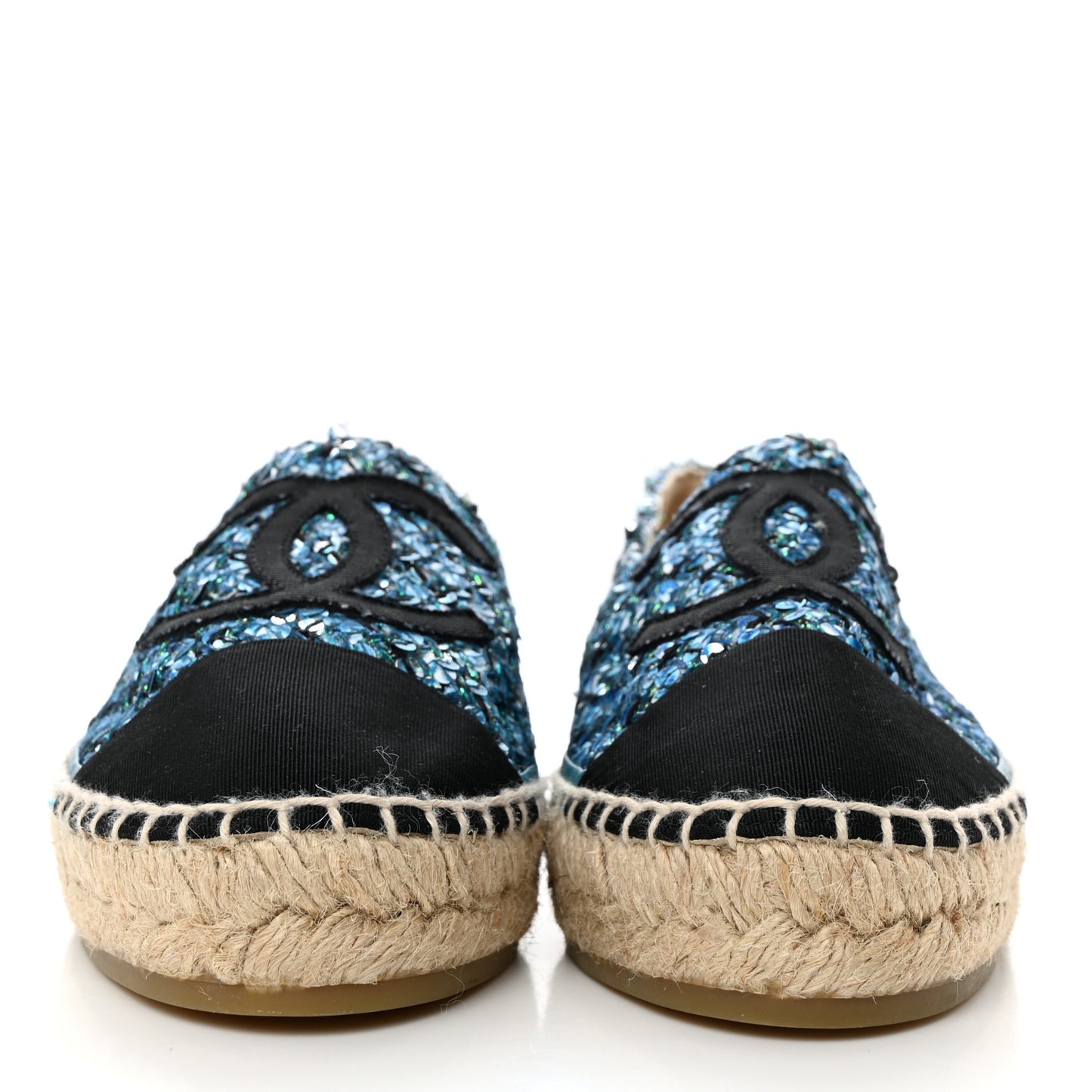 Metallic Tweed Sequin Grosgrain CC Espadrilles 35 Blue Black