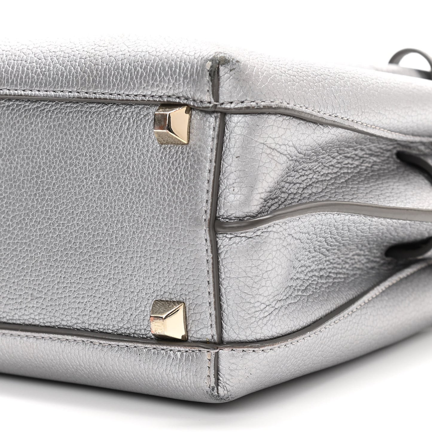 Metallic Grained Calfskin Mini Milla Tote Spike Silver