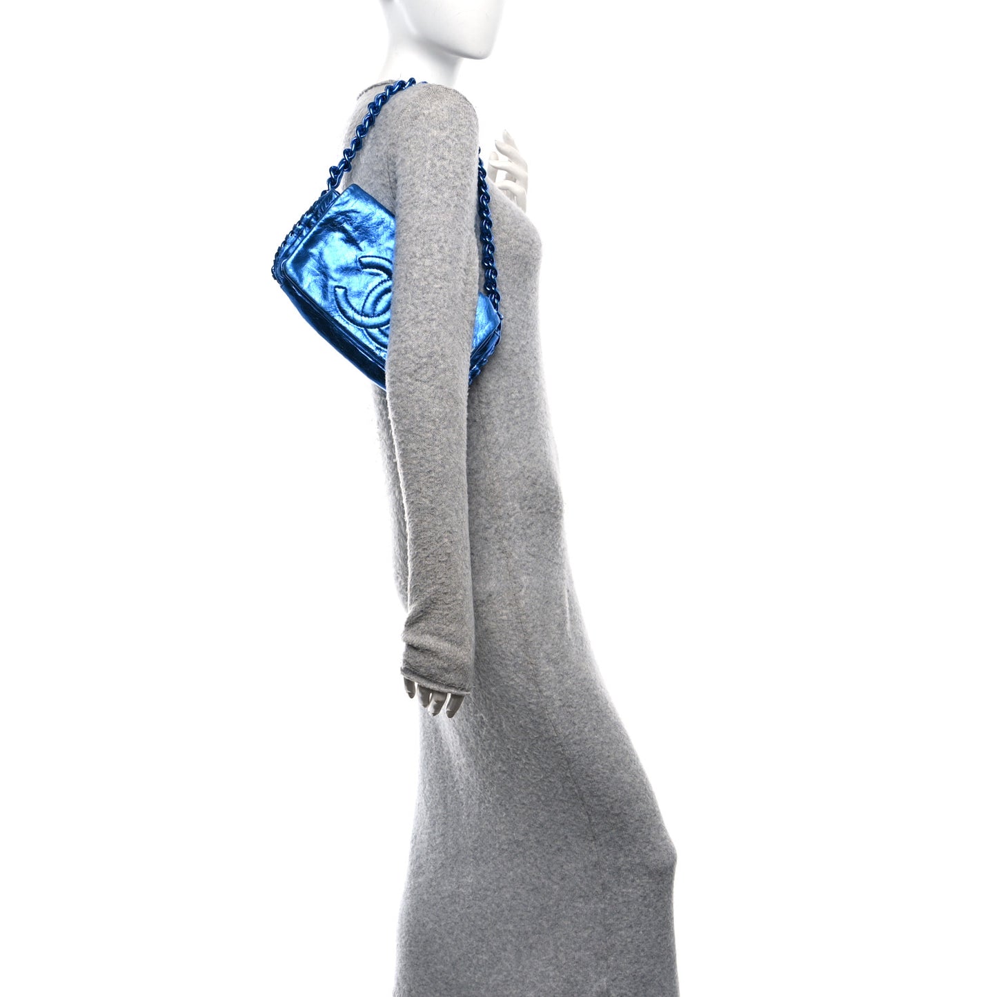 Metallic Cracked Calfskin Modern Chain Flap Bag Blue
