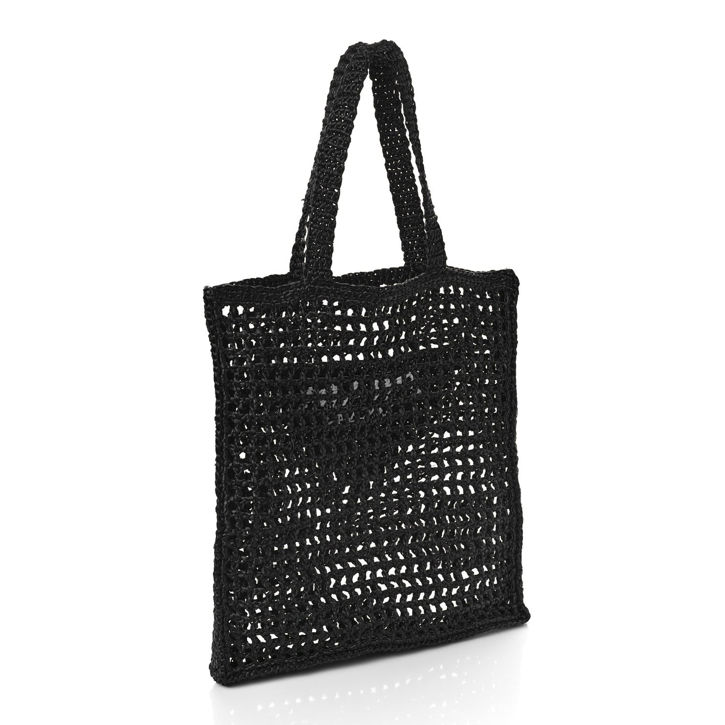 Yarn Raffia Effect Crochet Logo Embroidered Tote Bag Black