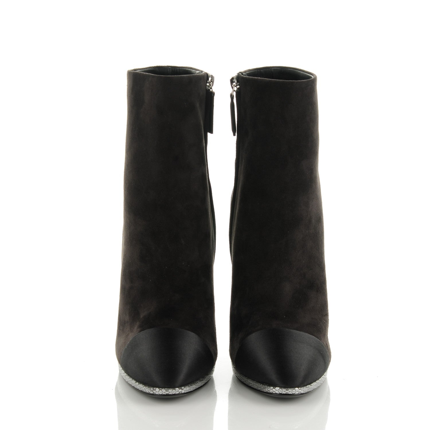 Chanel Suede Calfskin Satin Short Boots 40 Dark Grey 2 of 9