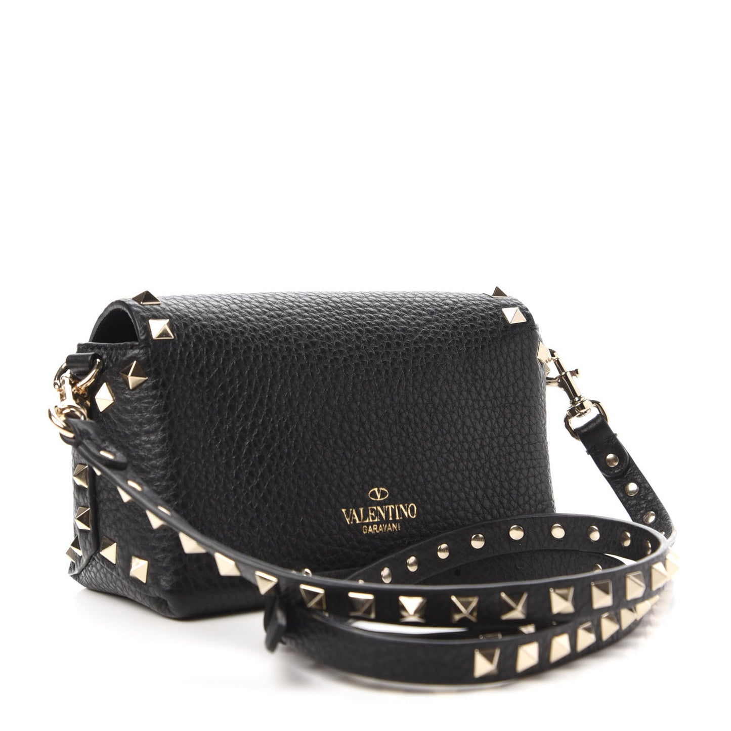 Pebbled Calfskin Mini Rockstud Crossbody Bag Black