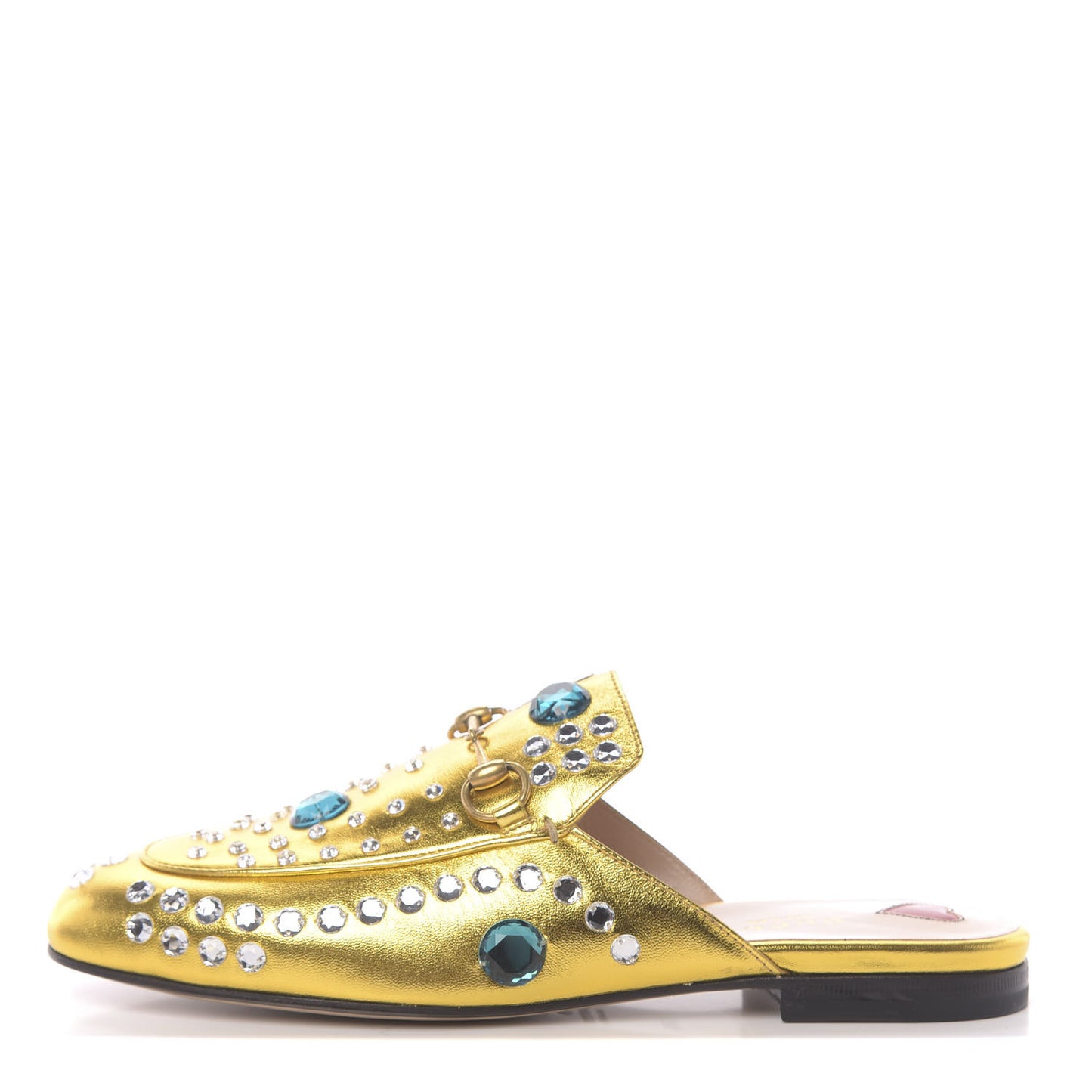 Metallic Nappa Crystal Womens Princetown Slippers 38.5 Gold