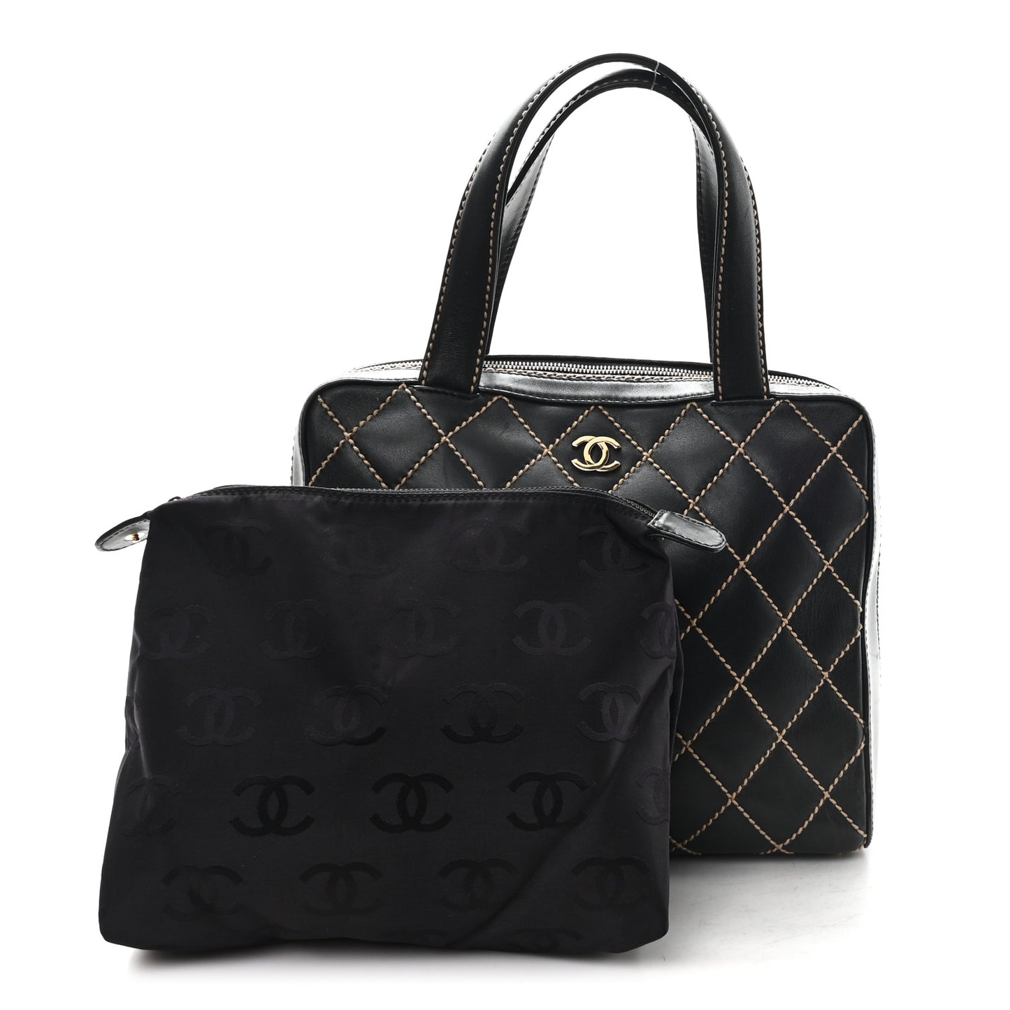 Calfskin Wild Stitch Vertical Top Handle Bag Black