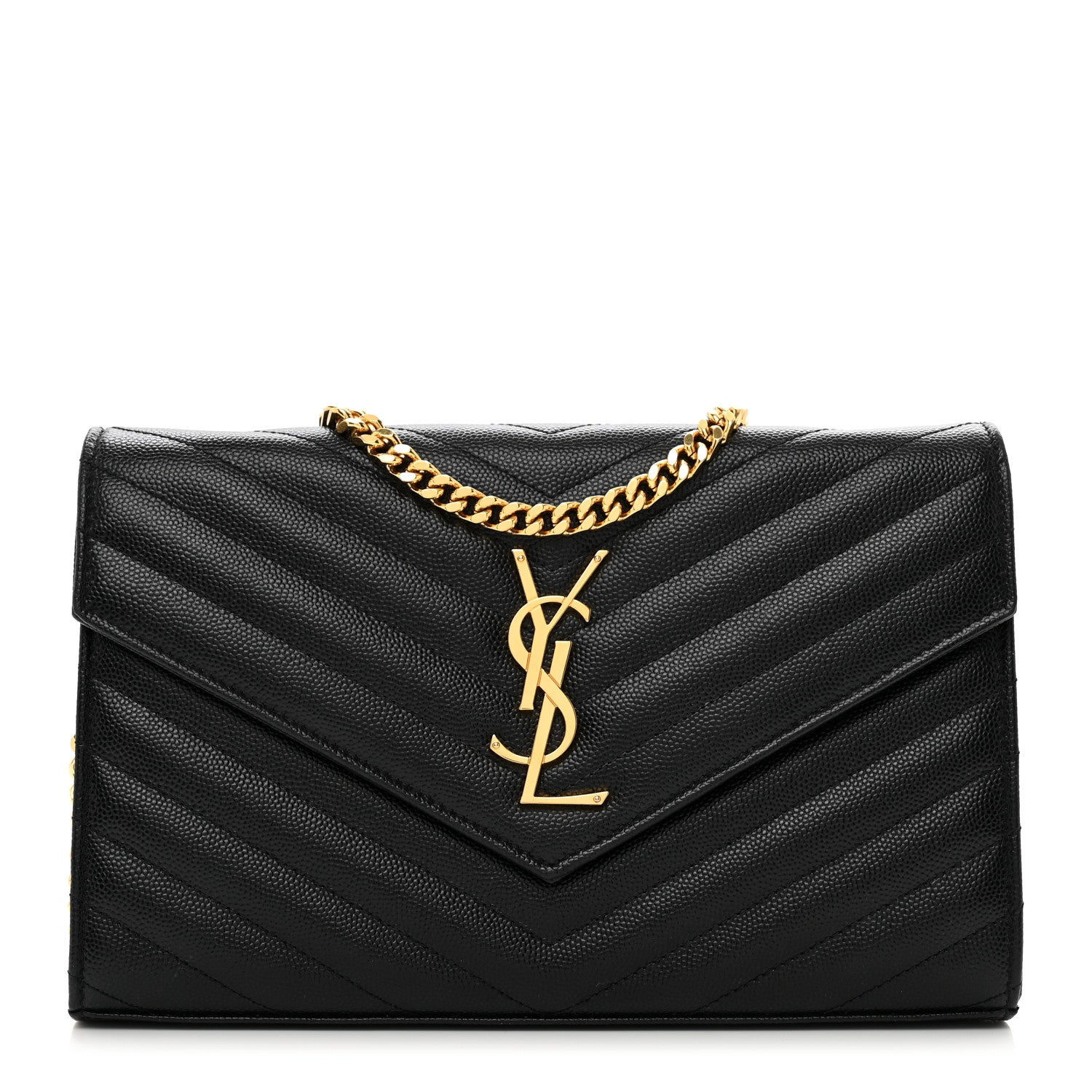 Saint Laurent Grain De Poudre Matelasse Chevron Monogram Chain Wallet Black 1 of 10