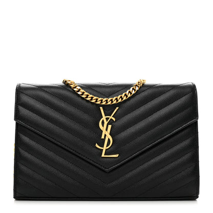 Saint Laurent Grain De Poudre Matelasse Chevron Monogram Chain Wallet Black 1 of 10