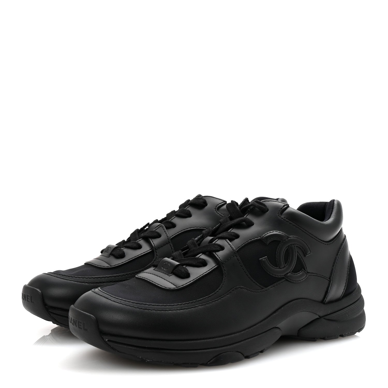 Chanel Lambskin Fabric CC Sneakers 39 Black 4 of 9