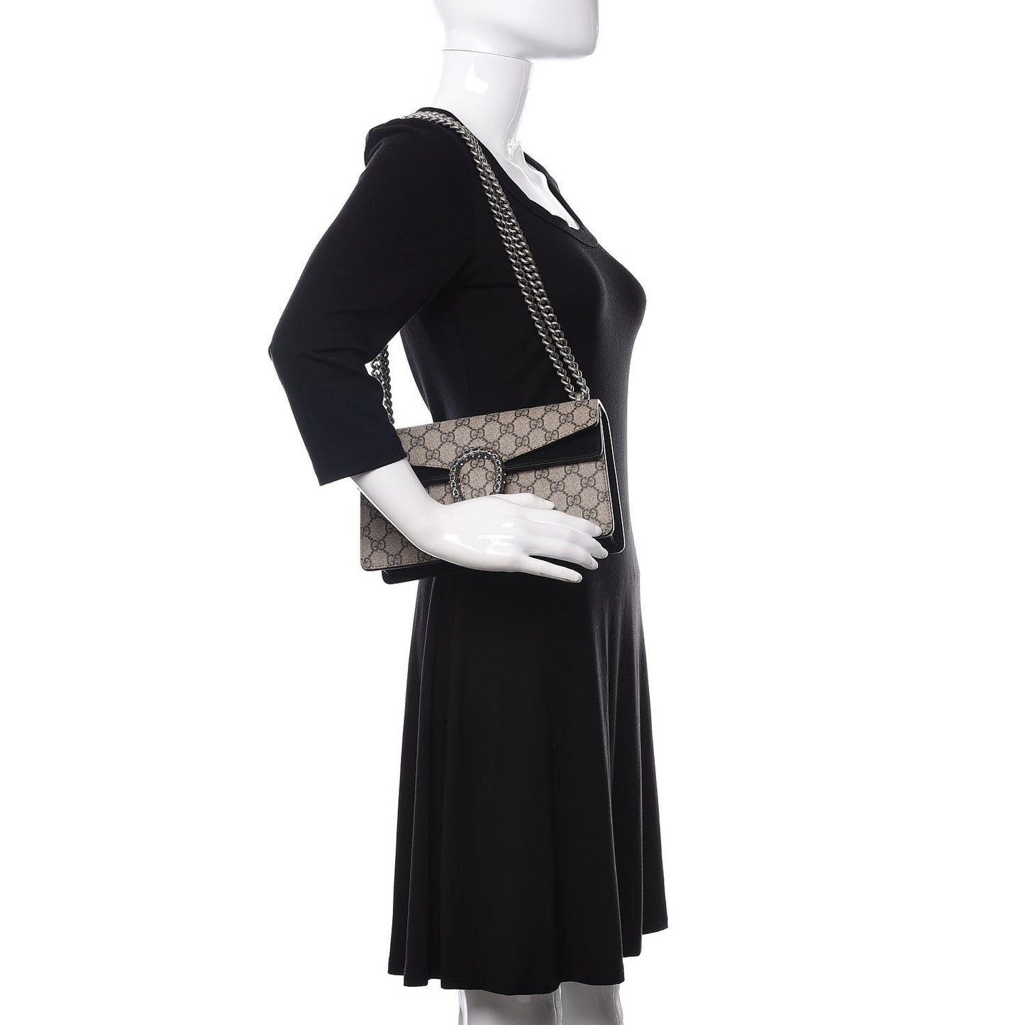 GG Supreme Monogram Suede Crystal Small Dionysus Shoulder Bag Beige Ebony Black