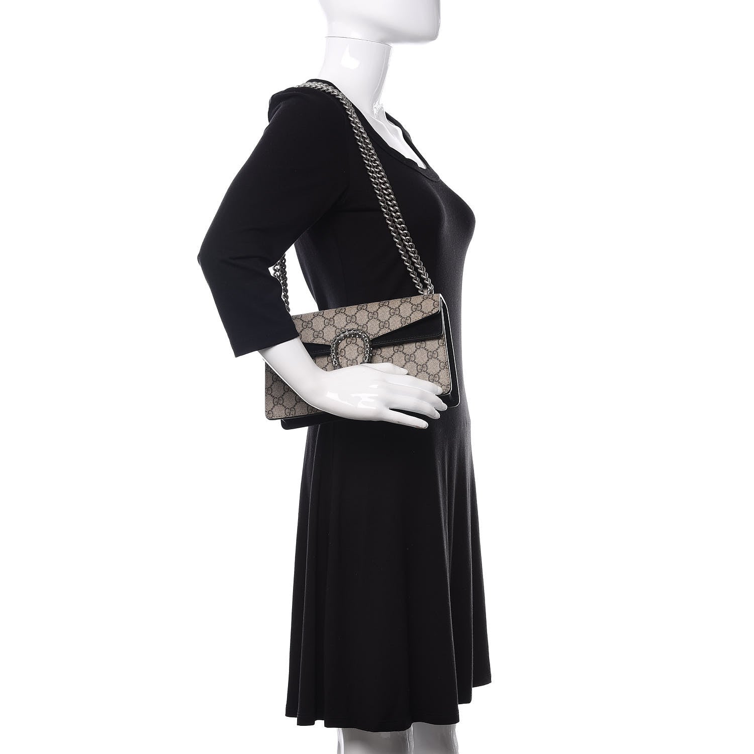Gucci GG Supreme Monogram Suede Crystal Small Dionysus Shoulder Bag Beige Ebony Black 2 of 11