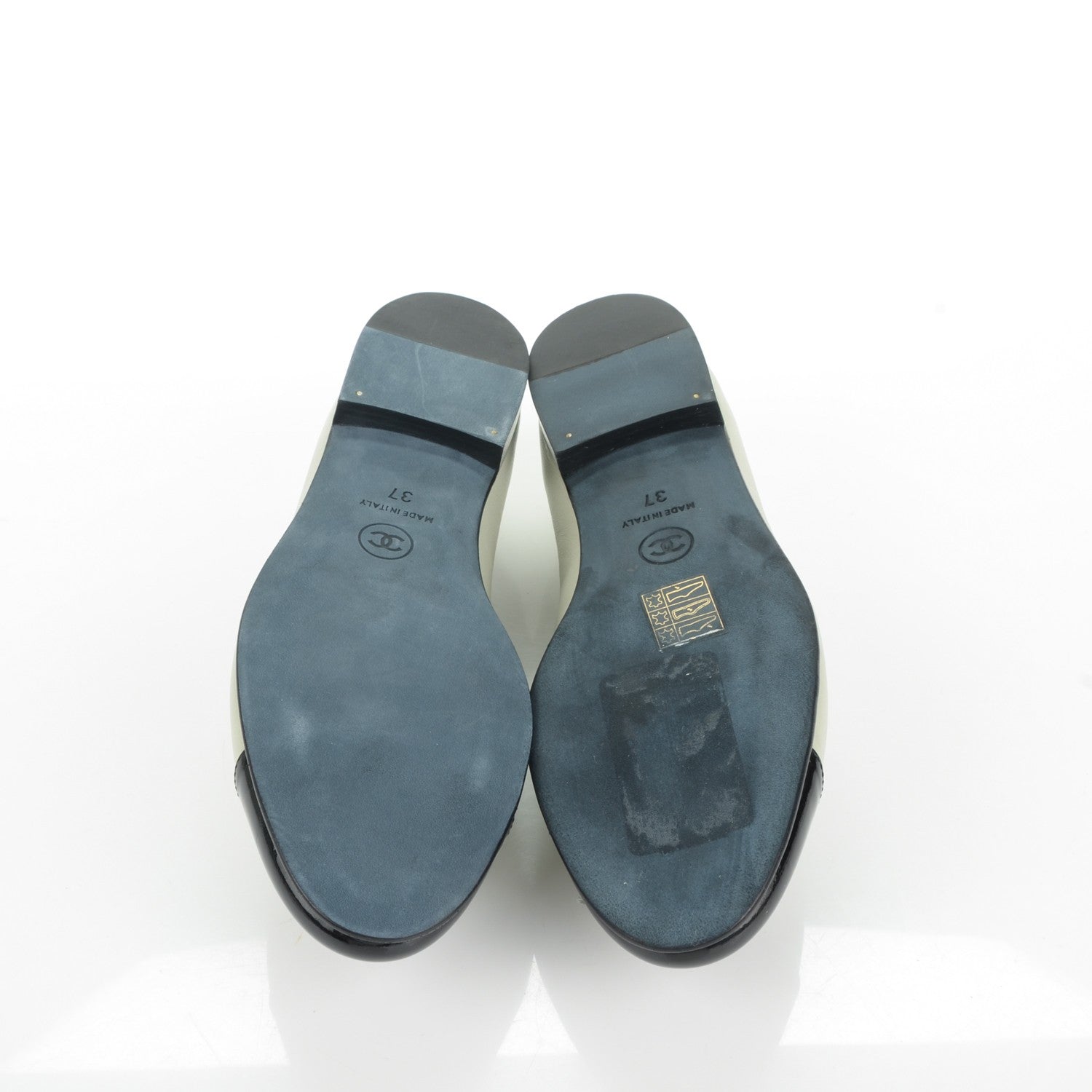 Chanel Lambskin Patent Cap Toe Ballerina Flats 37 Light Green Black 5 of 9