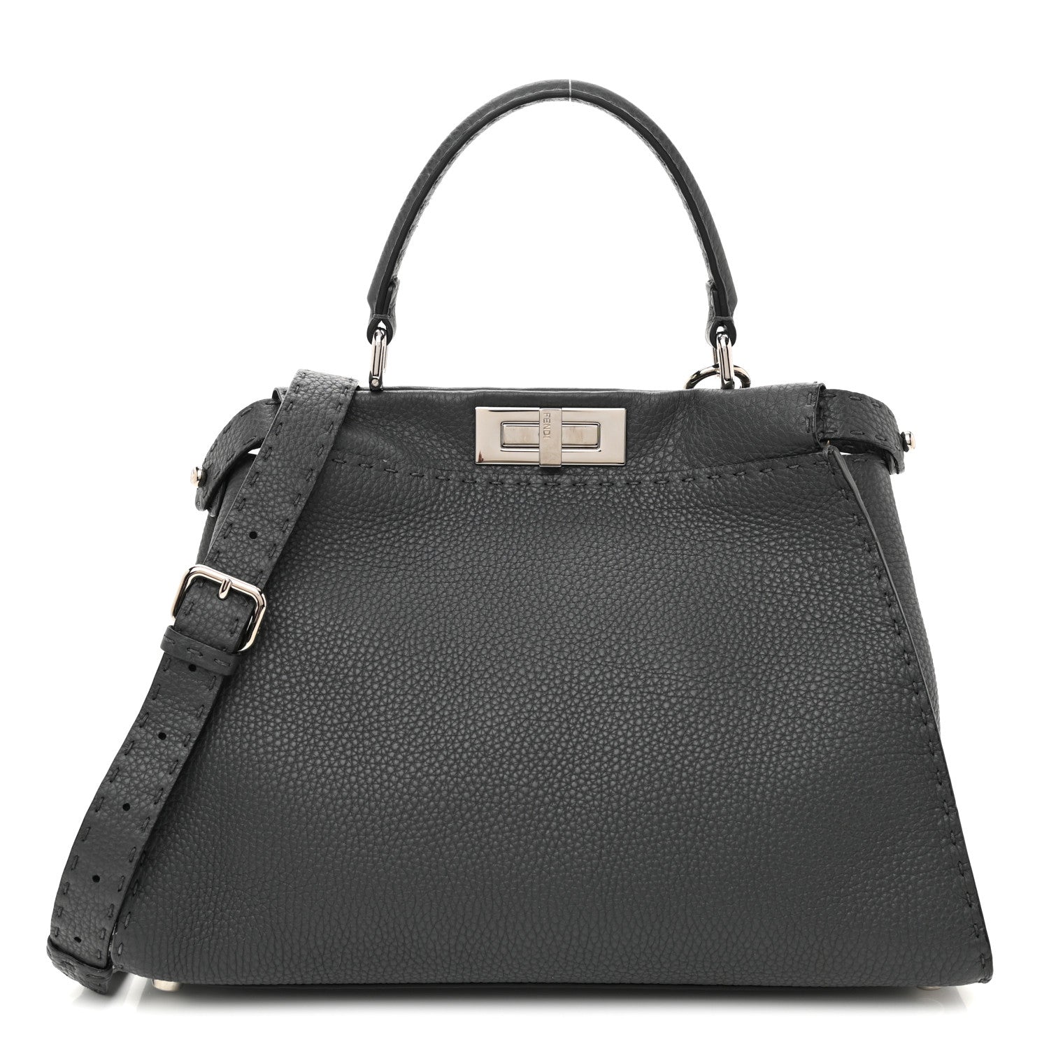 Fendi Cuoio Romano Selleria Bi-Color Medium Peekaboo Iconic Satchel Asfalto Latte 1 of 6