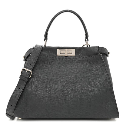 Fendi Cuoio Romano Selleria Bi-Color Medium Peekaboo Iconic Satchel Asfalto Latte 1 of 6