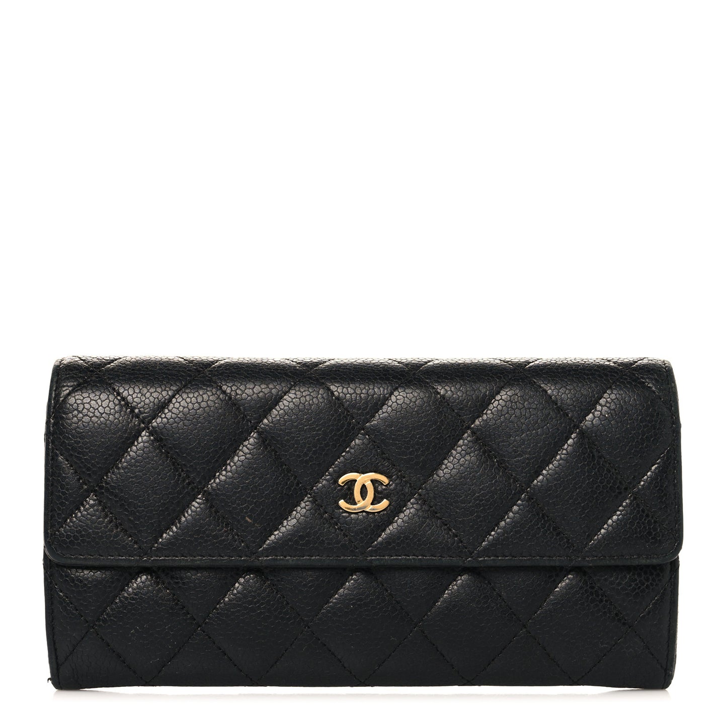 Caviar Quilted Large Gusset Flap Wallet Black