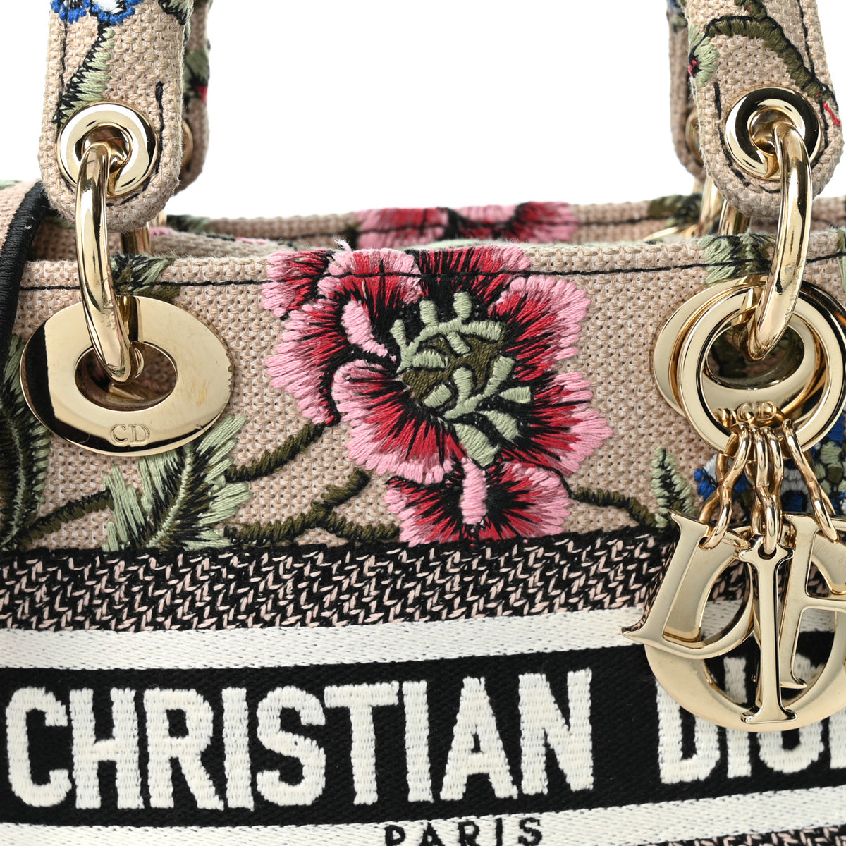 Christian Dior Canvas Petites Fleurs Embroidered Mini Lady D-Lite Rose Multicolor 9 of 11