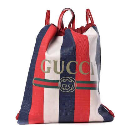 Gucci Canvas Logo Sylvie Stripe Drawstring Backpack Red 1 of 9