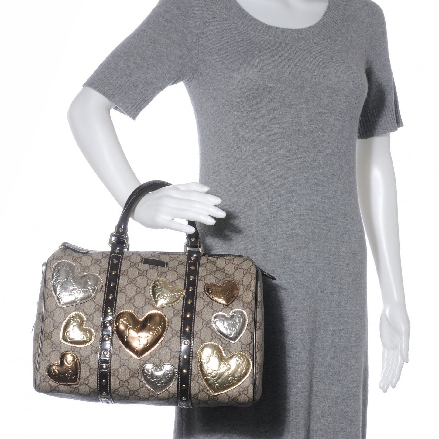 Monogram Guccissima Hearts Studded Medium Joy Boston Dark Brown