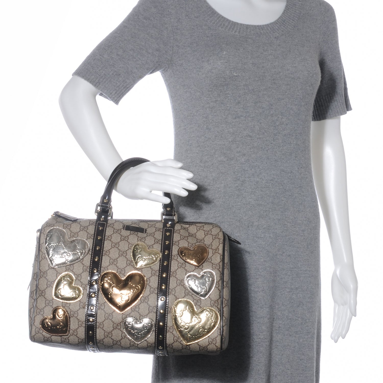 Gucci Monogram Guccissima Hearts Studded Medium Joy Boston Dark Brown 2 of 8