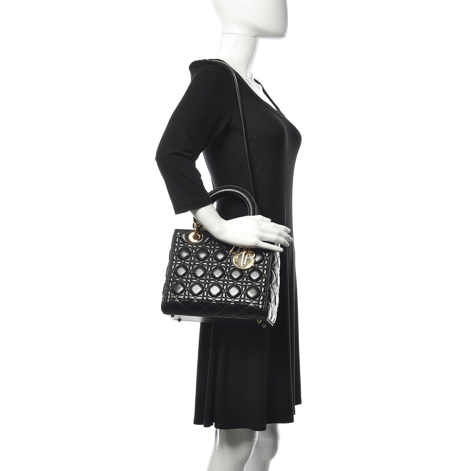 Christian Dior Lambskin Cannage Medium Lady Dior Black 2 of 12