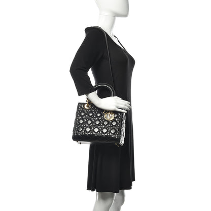 Christian Dior Lambskin Cannage Medium Lady Dior Black 2 of 12