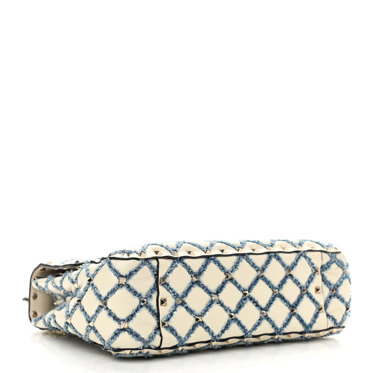 Valentino Garavani Nappa Denim Quilted Rockstud Medium Spike Shoulder Bag Ivory Blue 4 of 10