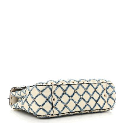 Valentino Garavani Nappa Denim Quilted Rockstud Medium Spike Shoulder Bag Ivory Blue 4 of 10