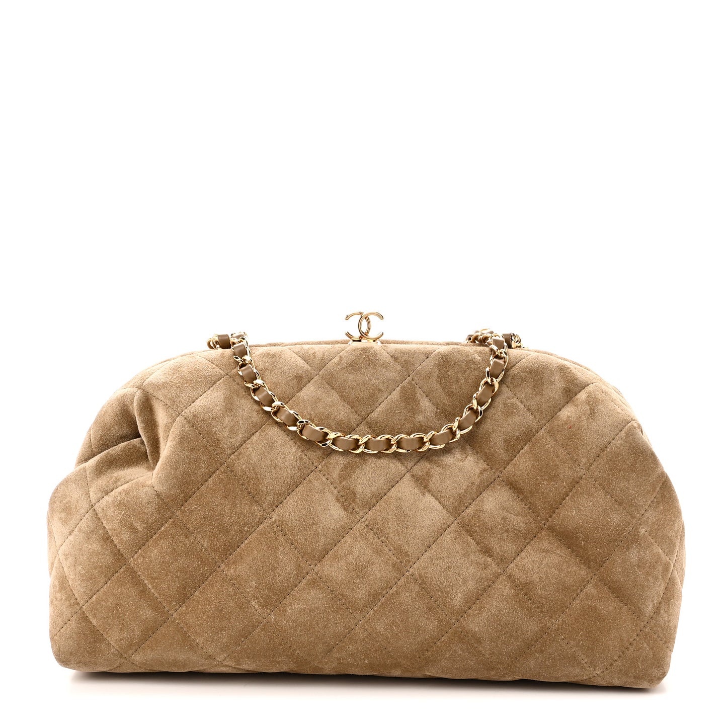 Suede Clutch With Chain Dark Beige