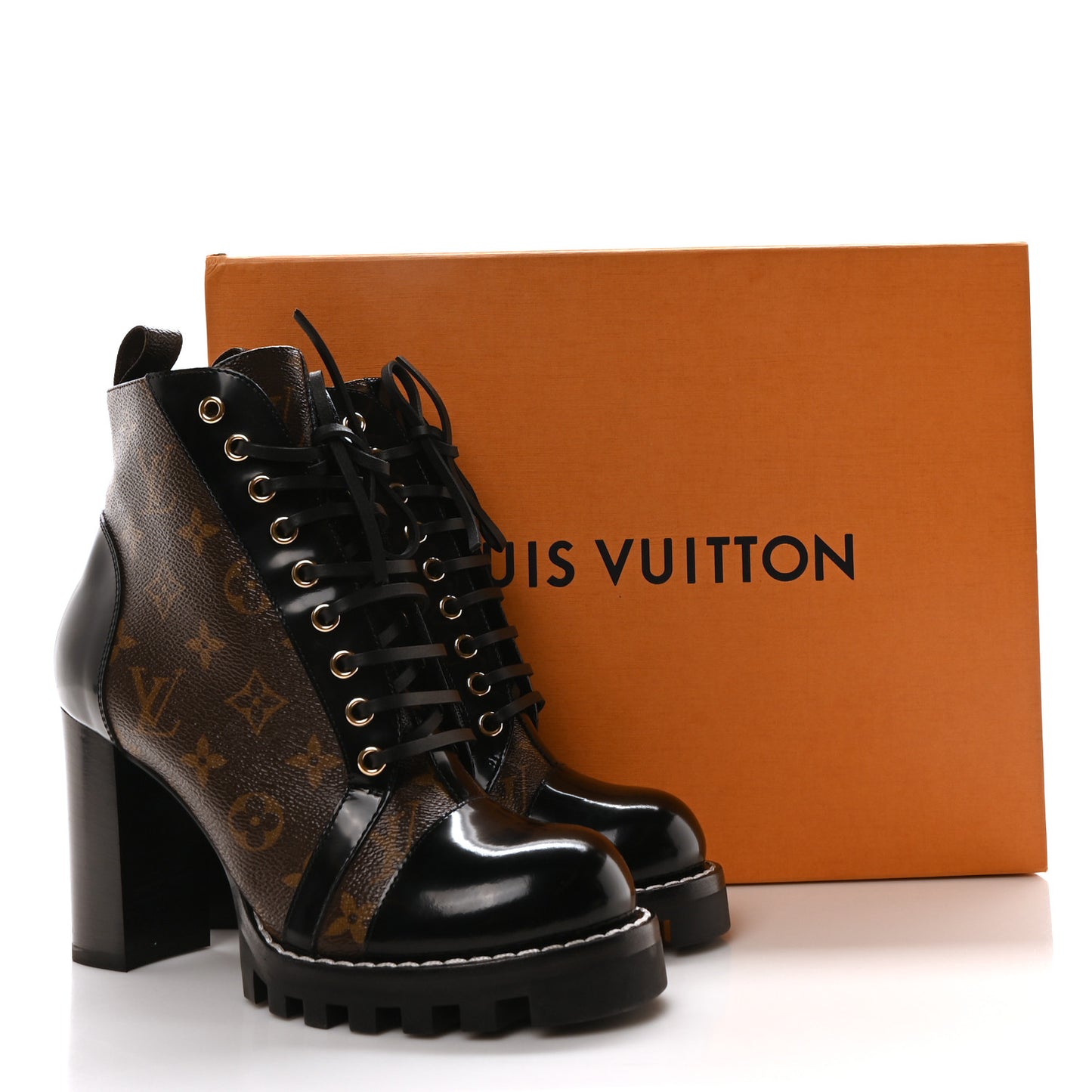 Patent Calfskin Monogram Star Trail Ankle Boots 39 Black