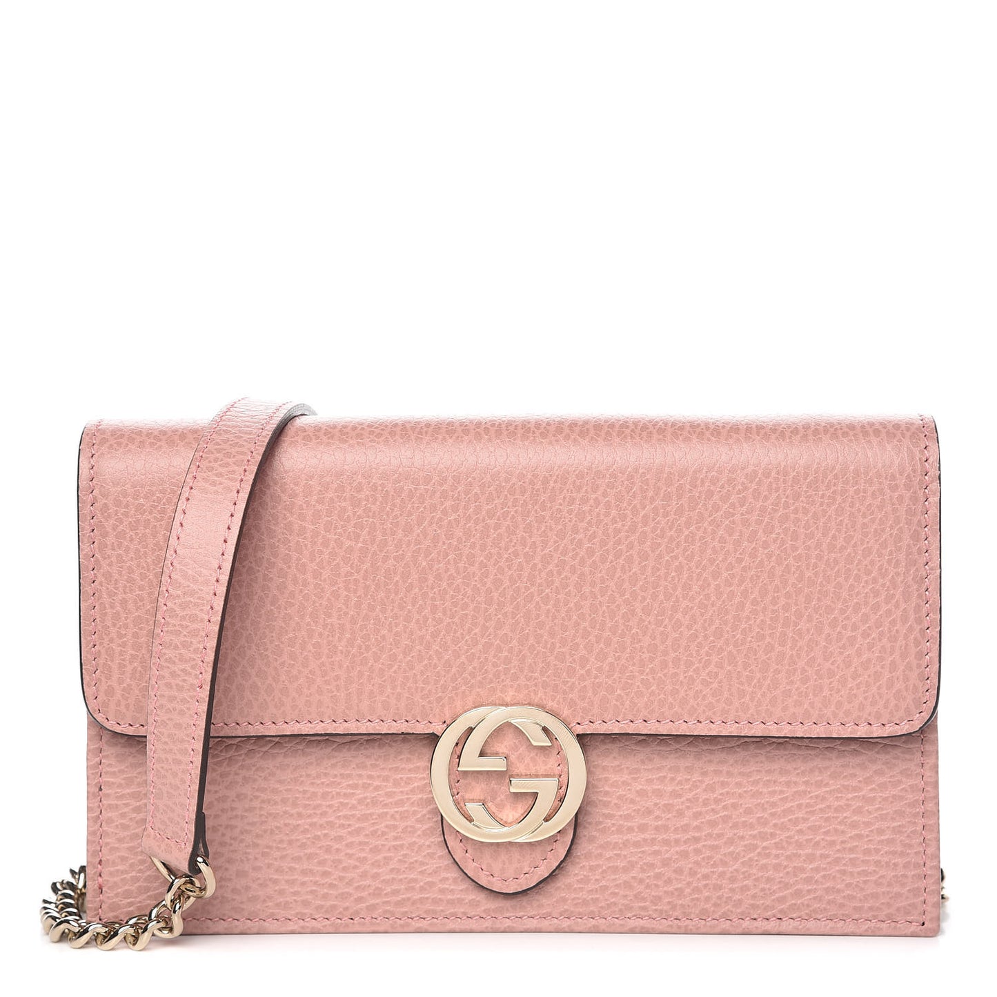 Dollar Calfskin Interlocking G Chain Wallet Soft Pink