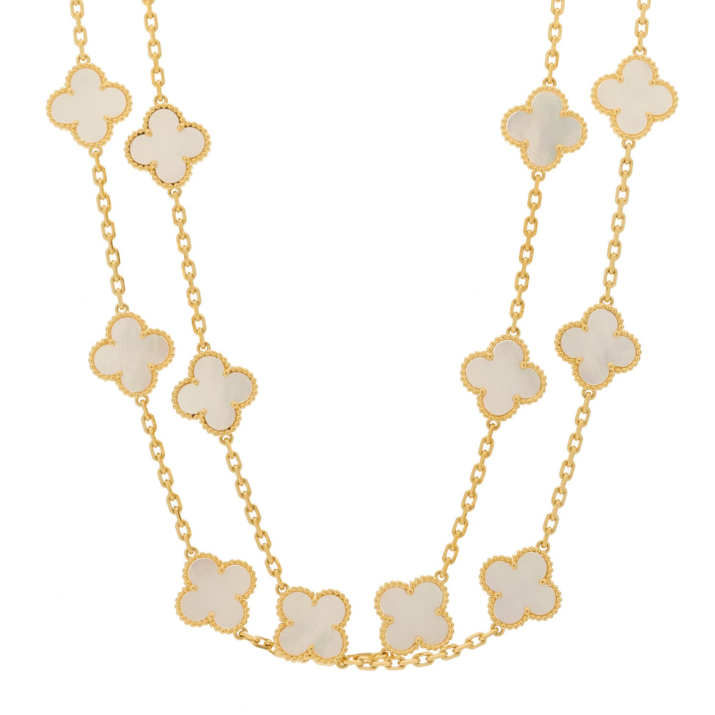 18K Yellow Gold Mother of Pearl 20 Motifs Vintage Alhambra Necklace