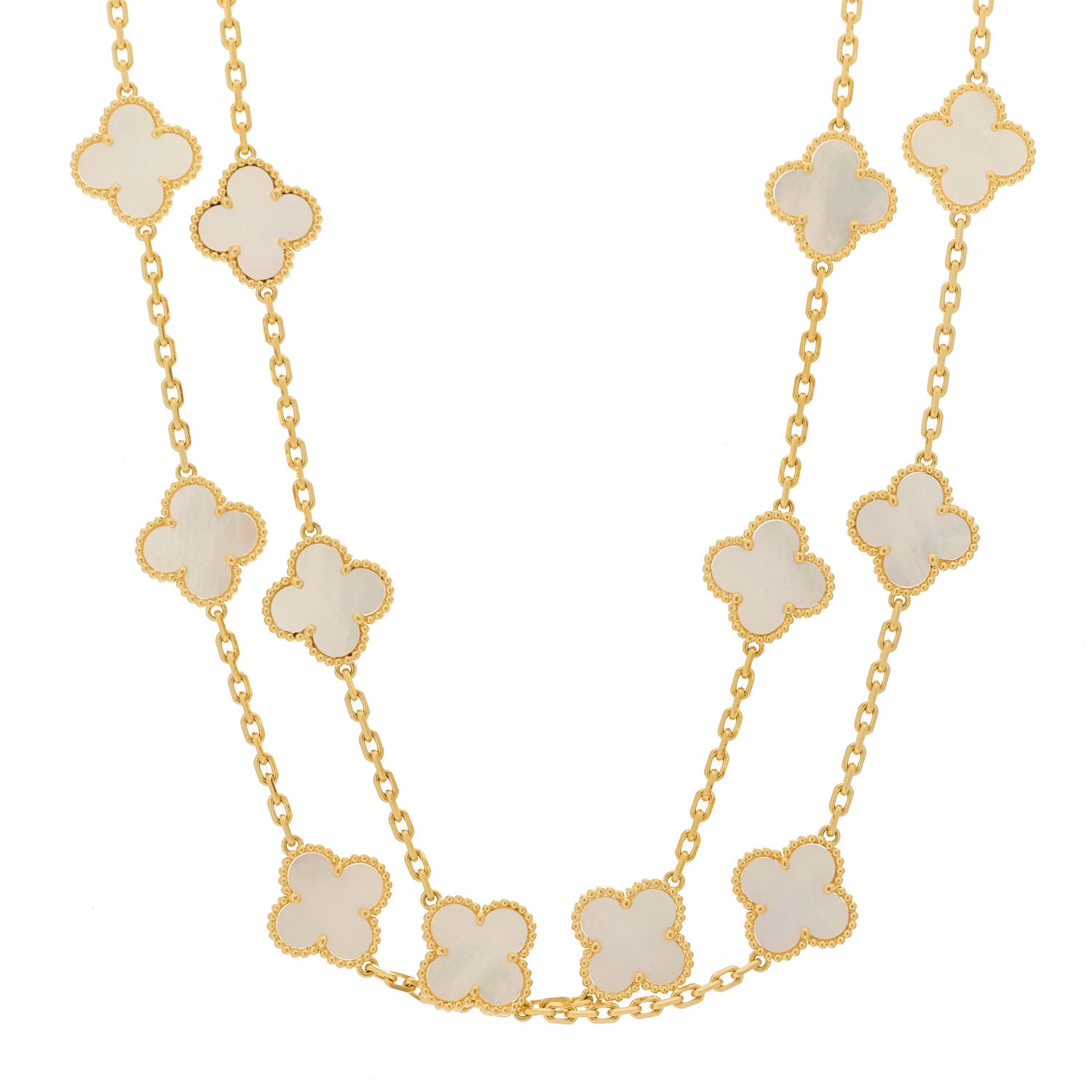 Van Cleef & Arpels 18K Yellow Gold Mother of Pearl 20 Motifs Vintage Alhambra Necklace 1 of 6