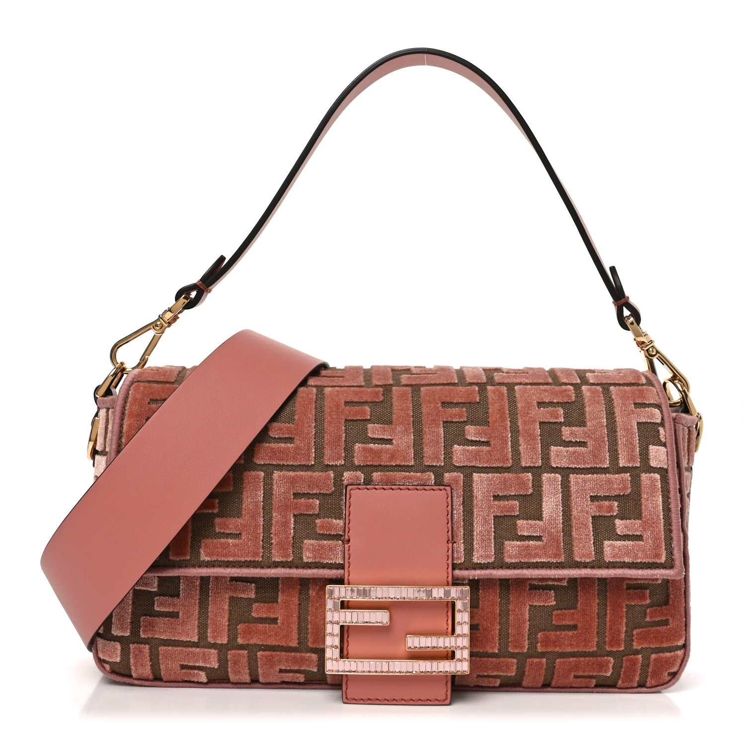 Fendi Velvet Jacquard Crystal FF Baguette Macaron 1 of 10