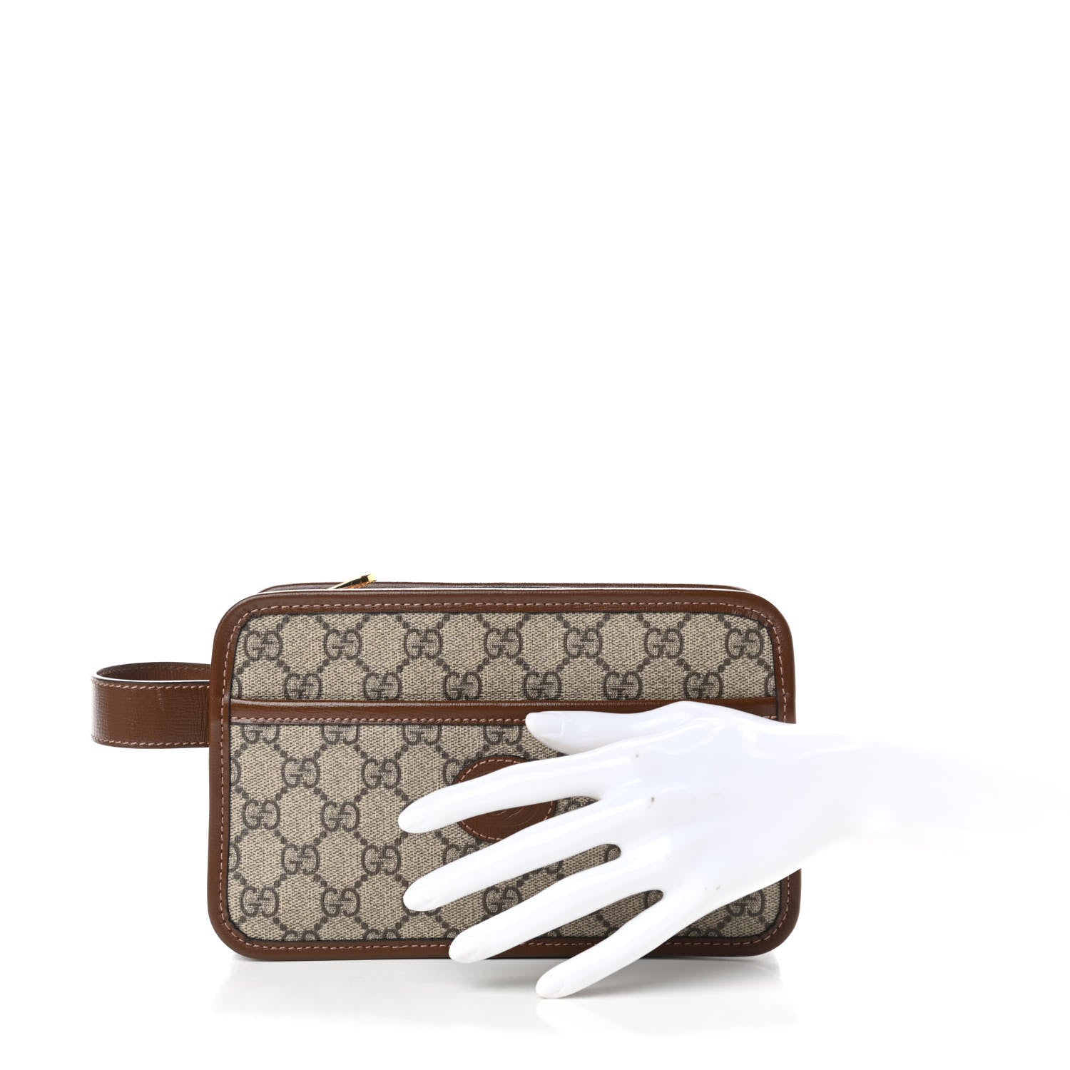 Gucci GG Supreme Monogram Textured Calfskin Retro Interlocking G Travel Pouch Beige Ebony Brown Sugar 2 of 11