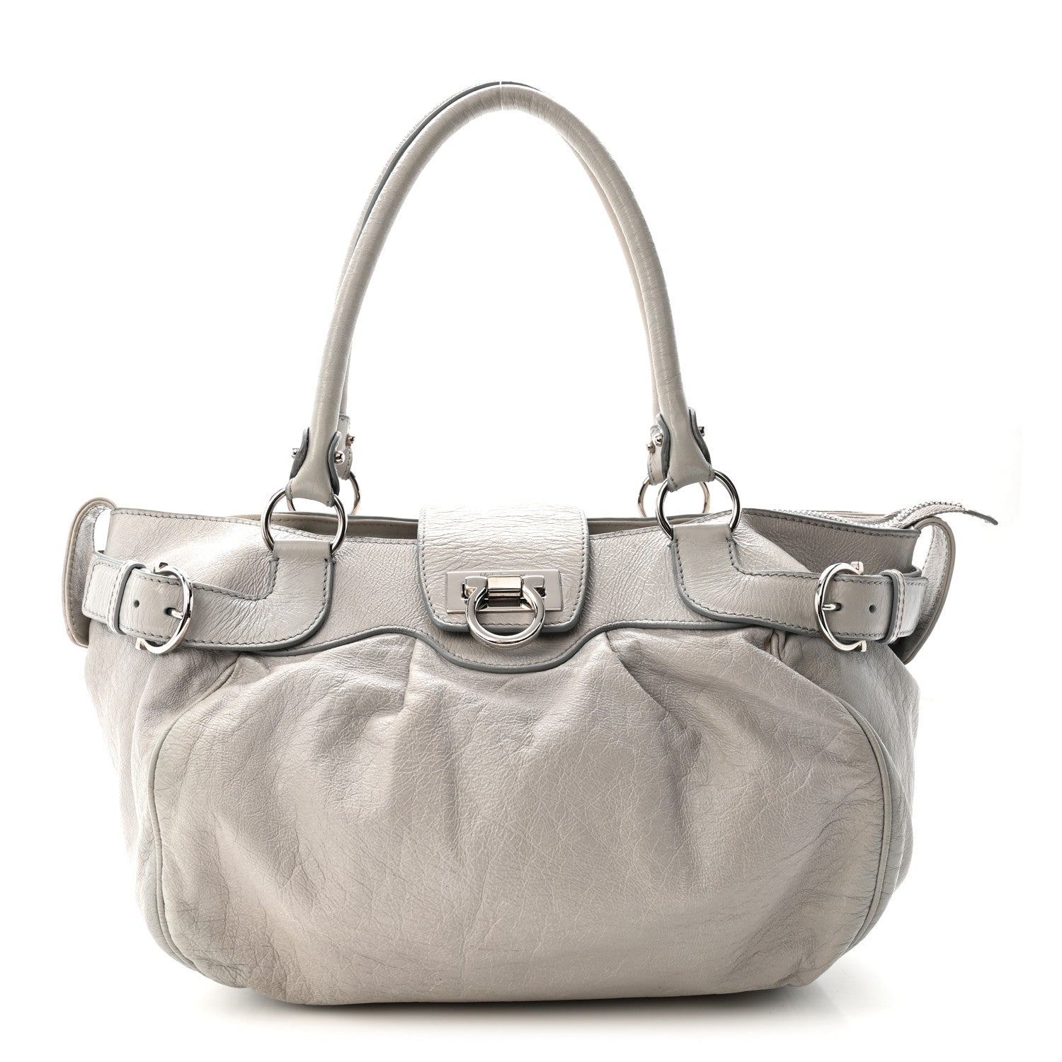 Salvatore Ferragamo Calfskin Marisa Shoulder Bag Grey 1 of 10