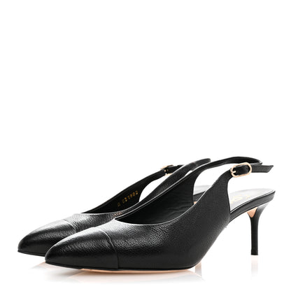 Chanel Goatskin Cap Toe CC Slingback Pumps 37 Black 4 of 12