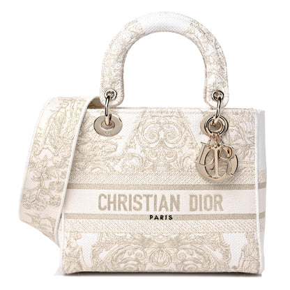 Christian Dior Canvas Around The World Stella Embroidered Medium Lady D-Lite White Gold 1 of 8