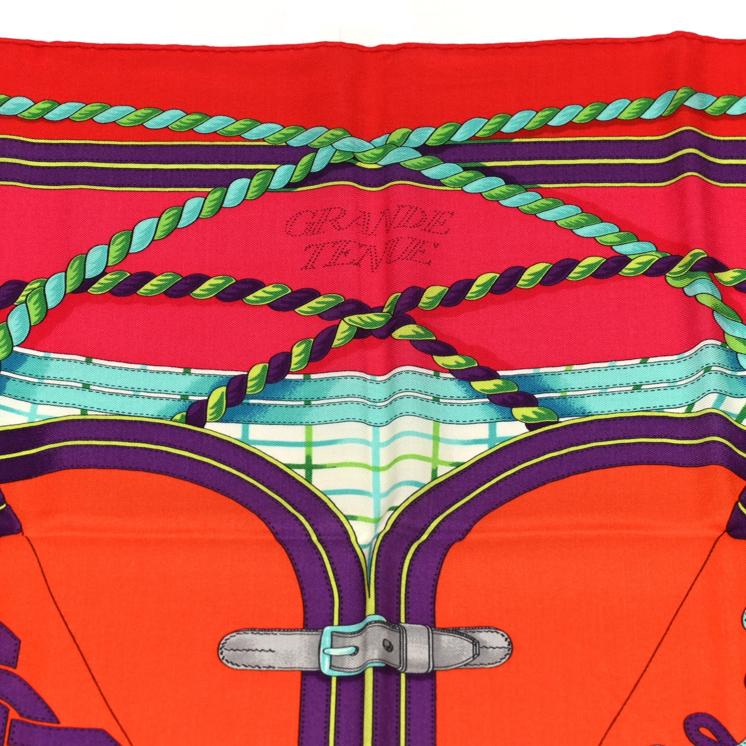 Hermes Cashmere Silk Grande Tenue Shawl 140 Vermillon Orange Turquoise 3 of 5