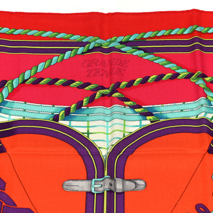Hermes Cashmere Silk Grande Tenue Shawl 140 Vermillon Orange Turquoise 3 of 5