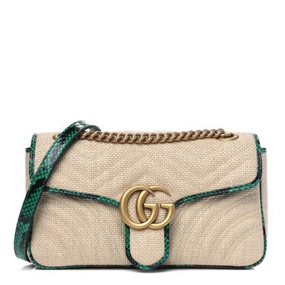 Gucci Raffia Elaphe Matelasse Small GG Marmont Shoulder Bag Natural New Shamarock 1 of 4